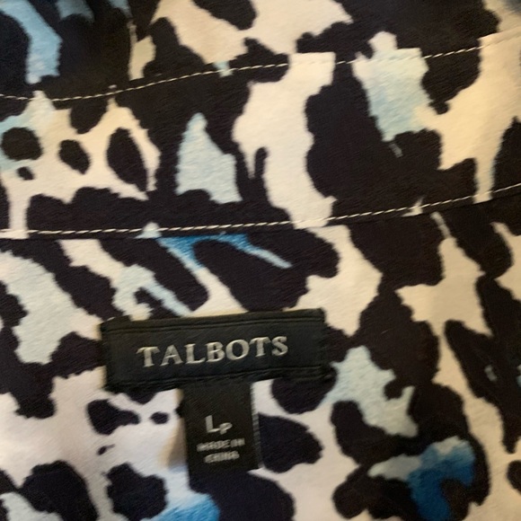 Talbots blue and black sheer like leopard print long sleeve blouse - Picture 4 of 6